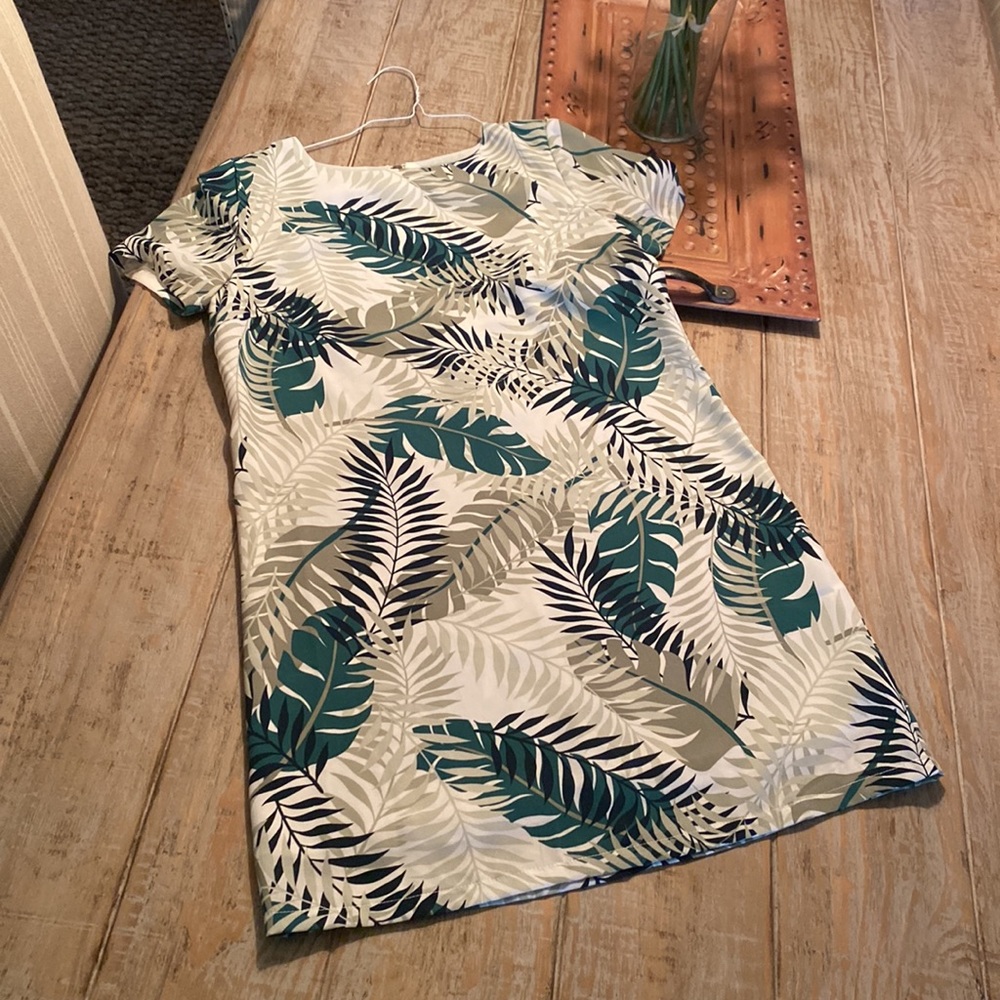 Lulu’s - White/Green Palm Leaves Mini Dress